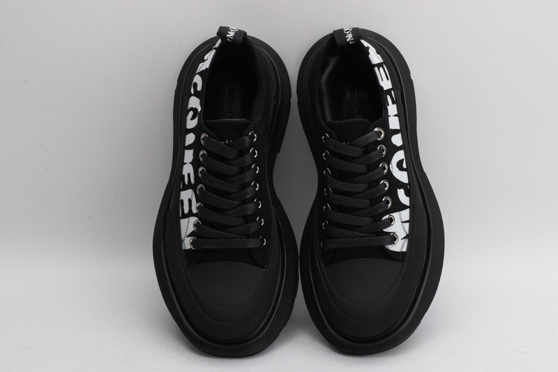 alex mcq tread slick lace up in black with letters