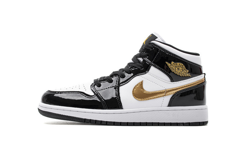 jordan 1 mid patent black white gold 852542-007